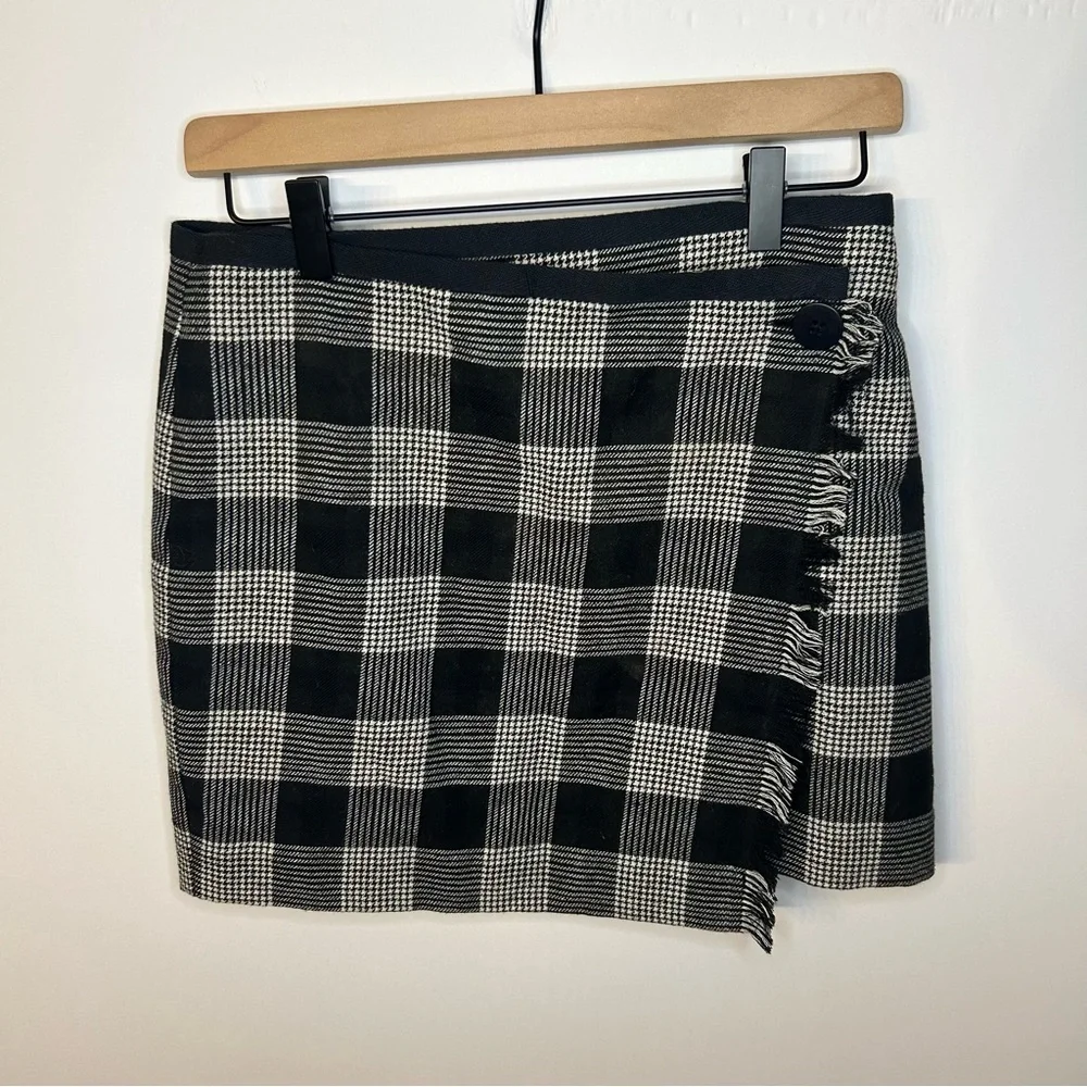 Madewell Women’s Wool Blend Black and White Plaid Wrap Mini Skirt, Size 4 - Picture 5 of 11